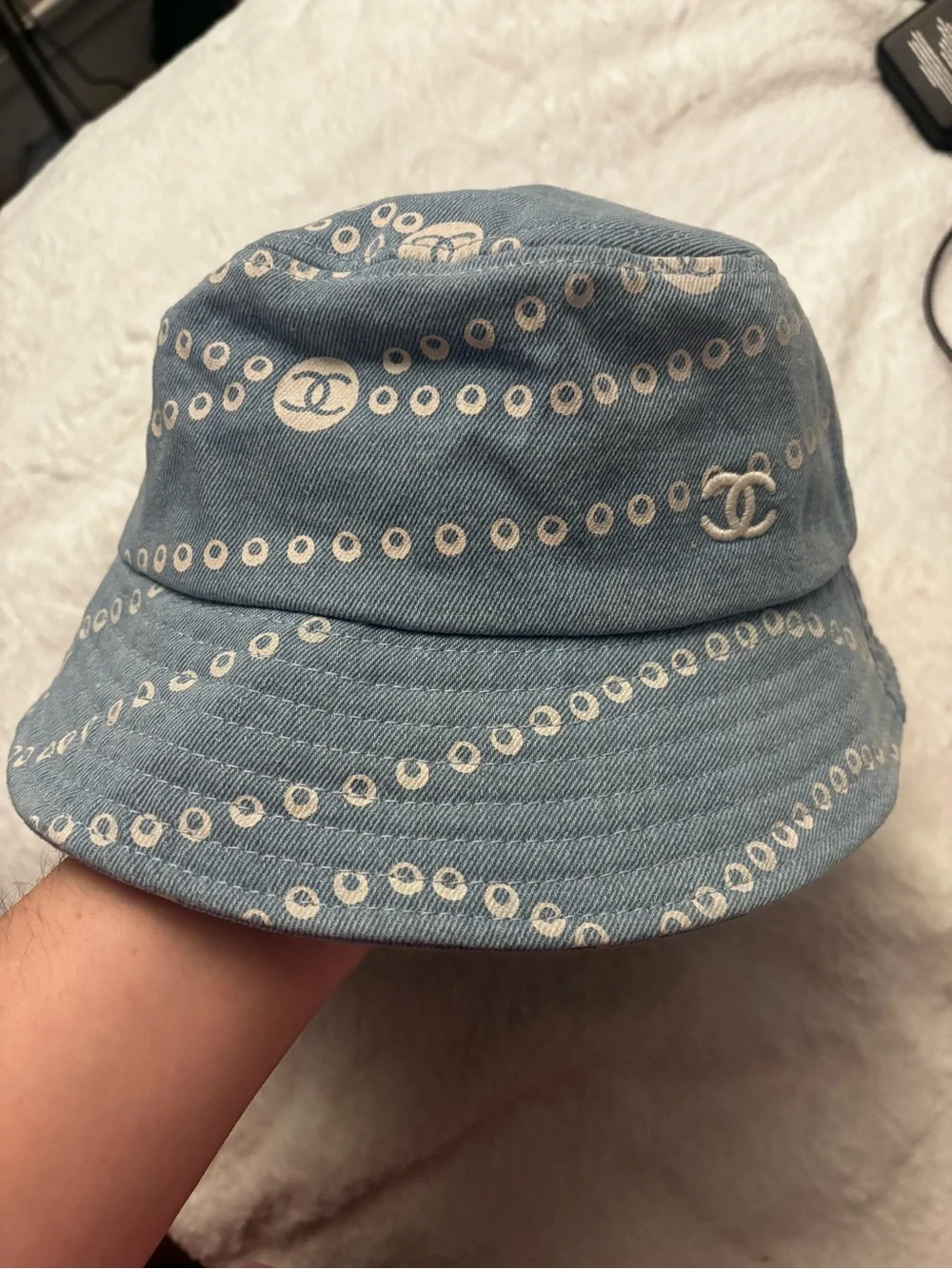 CHANEL Blue Patterned Bucket Hat